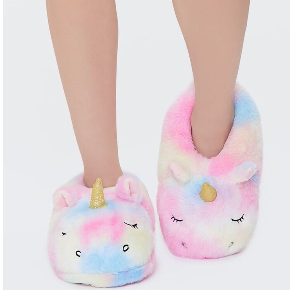Unicorn Tie Dye Plush Slippers